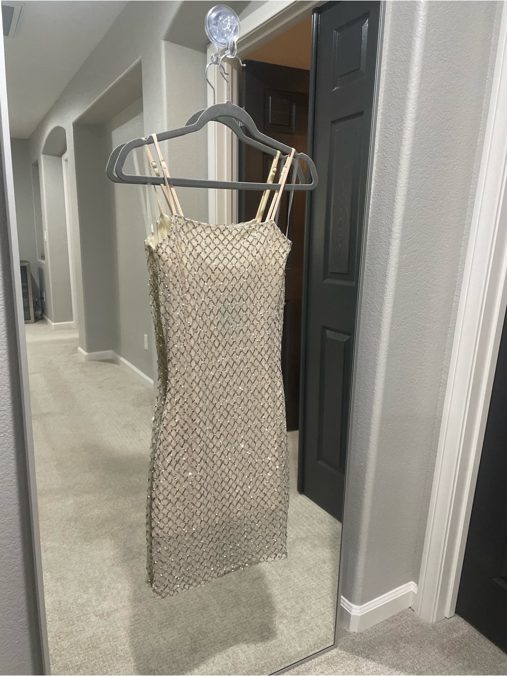 Beaded Beige Slip Dress with Double Straps